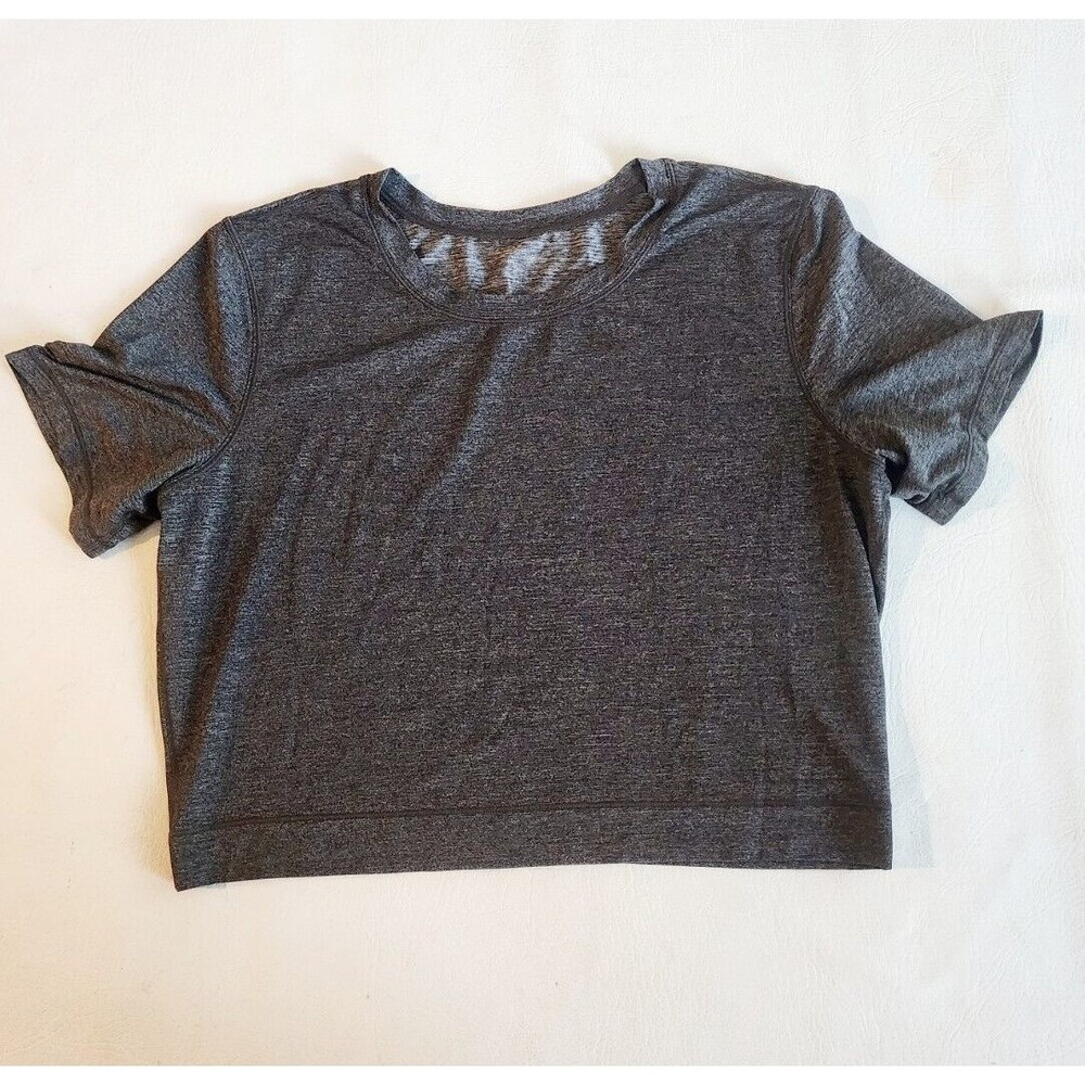 LULULEMON Run The Day Black Heathered  Gray Short Sleeve Crewneck Cropped Tee 4